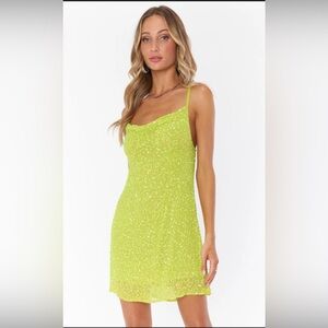 Show Me Your Mumu Suzanna Slip Dress Lime Green Sequins Size XS